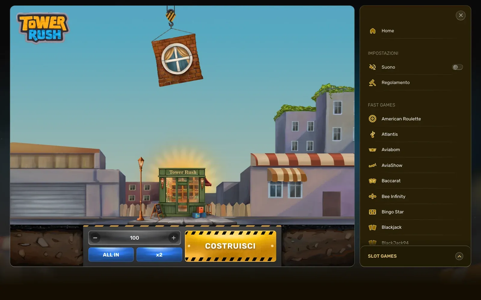 Menu del client Galaxsys con l’elenco dei giochi dello studio