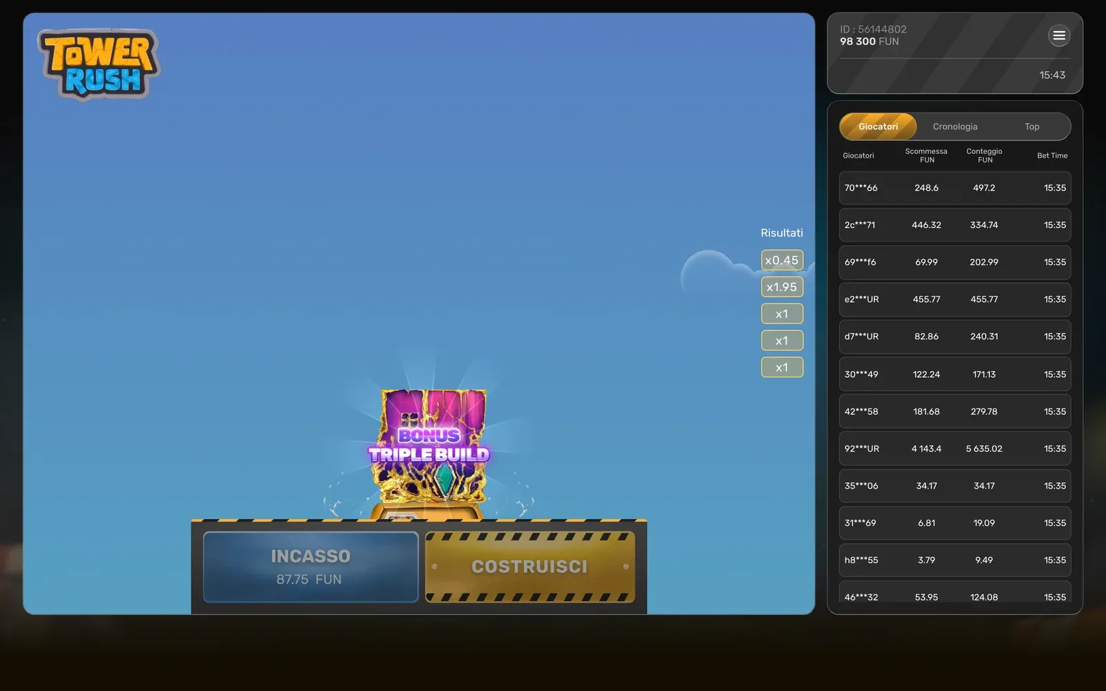 Triple Build in Tower Rush con tre piani calati insieme